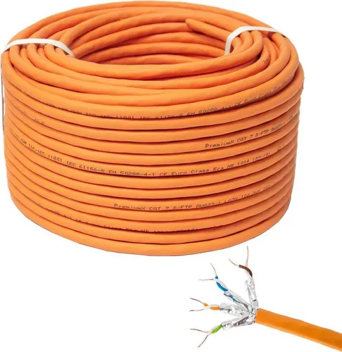 PremiumX 100m CAT 7 Netzwerkkabel - Netzwerkkabel für hohe Übertragungsgeschwindigkeiten, unterstützt bis zu 10 Gigabit Ethernet mit doppelter Schirmung für minimale Störungen und Rauschen.