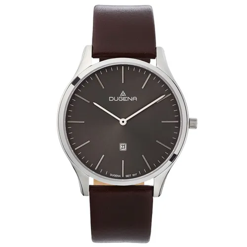 Dugena 4461050 Herrenuhr Plano mit Lederband - Armbanduhren: Elegante Herrenuhr mit klassischem Design, wasserdicht bis 50m und ausgestattet mit Mineralglas für hohe Langlebigkeit.