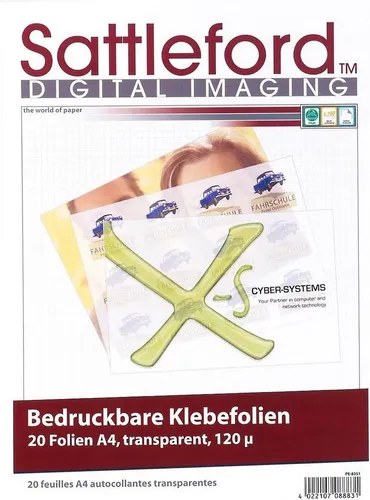 Sattleford Etiketten 20 Klebefolien A4 transparent für Inkjet Drucker Tintenstrahldrucker