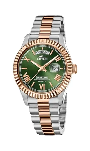Lotus Quarzuhr 18856/3 - Elegante Armbanduhr für Damen und Herren - Damenuhren mit bis zu 10 bar Wasserdichtigkeit, eleganter olivgrüner Zifferblatt und bicolor Edelstahl-Gehäuse für stilbewusste Träger.