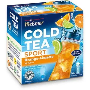 Meßmer Tee Cold Tea Sport Orange-Limette, Früchtetee, kalt aufgießbar, 38,5 g, 14 Pyramidenbeutel