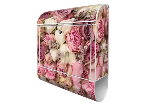 banjado Wandbriefkasten Stahl Strauss Rosen (Wandbriefkasten witterungsbeständig, pulverbeschichtet, mit Zeitungsfach), 39 x 47 x 14cm