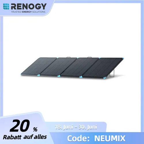 Renogy Light Suitcase 400W Solarpanel - Monokristalline Solarmodule, kompakt und leicht mit nur 13,7 kg, ideal für mobile Off-Grid Anwendungen wie RV und Marine, bietet schnelle Installation und 5 Jahre Garantie.