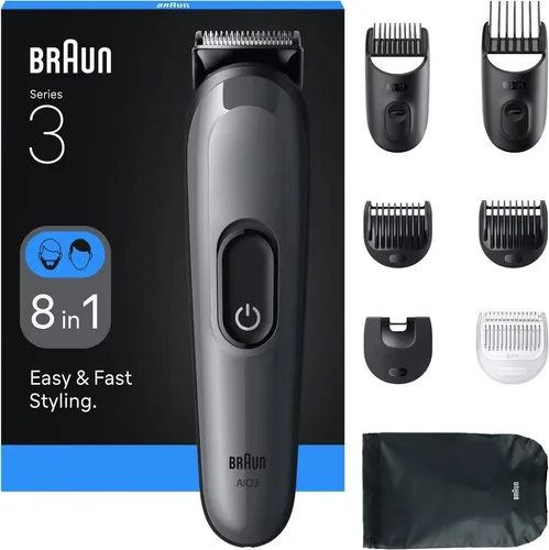 Braun Series 3 AIO3540 - Elektrischer Rasierer mit Detail-Kammaufsatz, 14 Längeneinstellungen und 50 Minuten Akkulaufzeit für präzises Trimmen von Bart, Kopf- und Körperhaar.