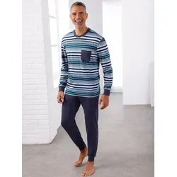Schlafanzug, Herren, Gr. 48/50, blau (himmelblau, marine, geringelt), 100% Baumwolle, Homewear-Sets