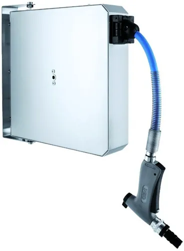 KBS Waschbrause Schlauchbrause mit 6 m Schlauch - Bewässerungslösung mit Edelstahl-Gehäuse, ideal für die Reinigung kleiner Räume. Automatischer Schlauchaufroller und lebensmittelechter Gummi-Schlauch garantieren Komfort und Hygiene.