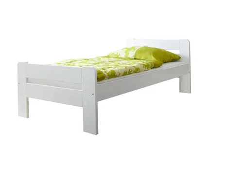 Einzelbett 'Bert' 90x200 weiß - Kinderzimmermöbel aus massiver Kiefer mit gerundeten Ecken für Sicherheit und Standfestigkeit. Ideal für moderne Schlafzimmer, auch in naturbelassener Optik erhältlich!