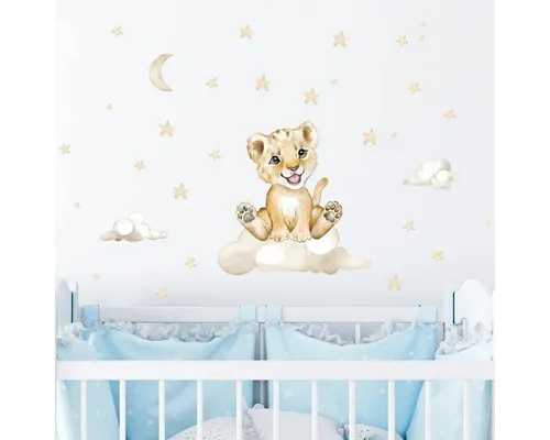 Montegoni Wandtattoo Wandsticker niedlichen Tiger Mond Stern Wandaufkleber (Wandtattoo Waldtiere,Wandtattoo für Kinderzimmer), Kindergarten Home Dekoration, wasserdichte abnehmbare
