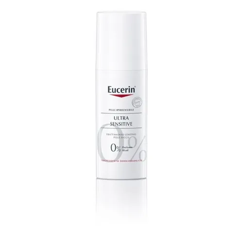 Eucerin UltraSensitive Beruhigende Pflege für Trockene Haut - Tagespflege für überempfindliche Haut, zieht schnell ein und enthält SymSitive für langanhaltende Beruhigung ohne Duftstoffe oder Farbstoffe.