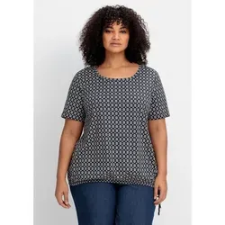 Sheego T-Shirt Große Größen mit Tunnelzug am Saum und Alloverprint blau 44/46