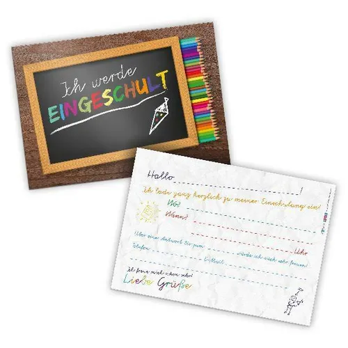 itenga 12x Einladungskarten Schulanfang A6 quer Einschulung 1. Schultag ABC