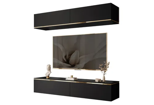 Lookway Wohnwand AURORA Schwarz Matt mit goldenen Akzenten - Moderne Wohnwand AURORA für Ihr Wohnzimmer. Elegantes Design mit viel Stauraum und goldenen Details. Perfekt für eine stilvolle und aufgeräumte Einrichtung!