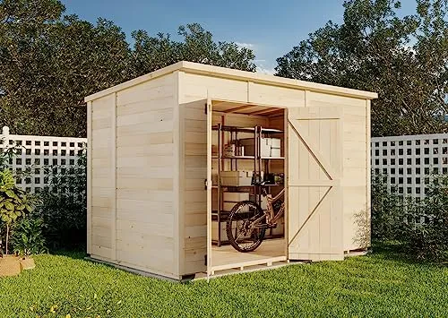 StoreHaus Gerätehaus Sepp, BxT: 186,2x306,2 cm - Robustes Holzhaus - Geräteschuppen aus nordischer Fichte, naturbelassen mit Pultdach, bietet 1 m³ Stauraum – ideal für Gartenwerkzeuge und Zubehör.