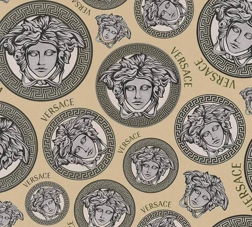 Versace Home Designer Tapete Beige Silber Gold Medusa-Kopf 38611-4 (8,35€/1qm)