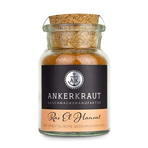 Ankerkraut Ras el Hanout Gewürz-Mischung 65 g im Korkenglas - Entdecke die süß-fruchtige und würzige Note des Ras el Hanout! Ideal für Couscous und Gemüse-Gerichte. Ohne Geschmacksverstärker, in einem eleganten Korkenglas verpackt.