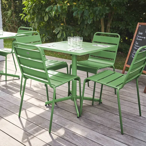 Set Gartentisch mit Platte 70 cm und 4 Stühle Cactus grün - Oviala Palavas