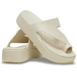 Crocs Getaway Platform Toe Loop Elfenbein für Damen - Stilvolle Pantoletten mit Zehenschlaufe und erhöhter Plateausohle für extra Komfort und Höhe. Ideal für den Alltag und entspannte Anlässe.