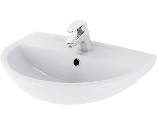 form&style Waschtisch NAURU 58,5 x 42,5 cm - Eleganter halbrunder Waschtisch aus hochwertiger Sanitärkeramik, perfekt für moderne Badezimmerdesigns. Maße: 58,5 x 42,5 cm, in strahlendem Weiß.