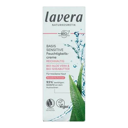 Lavera Basis Sensitiv Reichhaltige Feuchtigkeitscreme 50 ml - Arzneimittel für intensive Feuchtigkeit, ideal für trockene Haut und tägliche Pflege.