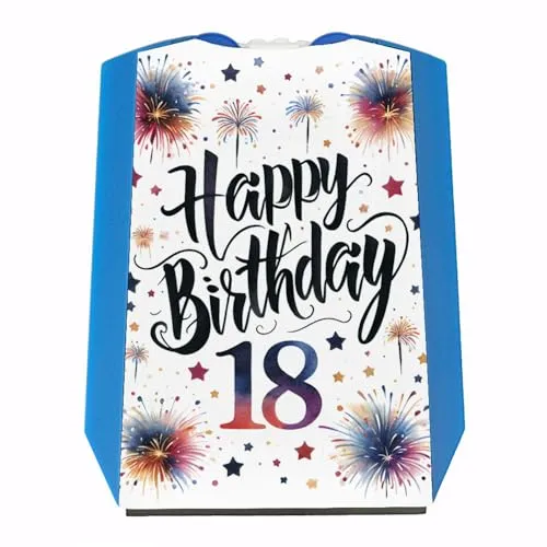 speecheese 18. Geburtstag Feuerwerk Parkscheibe mit Spruch Happy Birthday mit fröhlichem Hintergrund Perfekt für die achtzehn Party Feier Geburtstagsgruß und Glückwünsche