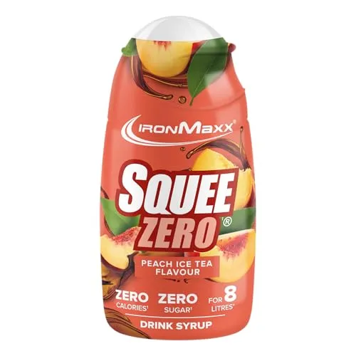 IronMaxx SqueeZero - Peach Ice Tea Sirup 65ml - Zuckerfreier Sirup für 8 Liter erfrischenden Pfirsich-Eistee. Ideal für bewusste Genießer, einfach in Wasser mischen und genießen. Perfekt für unterwegs!