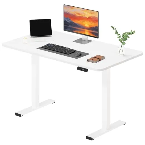 SANODESK Höhenverstellbarer Schreibtisch mit Komplett Tischplatte, Elektrischer Ergonomischer Schreibtisch, Steh-Sitz Bürotisch für Homeoffice, 120 x 60 cm, Weiß