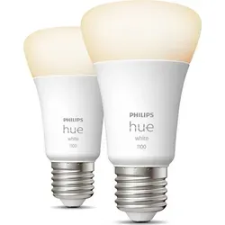 Philips Hue LED Leuchtmittel-Set White E27 - 2 Stück, warmweiß 9,5 W, intelligente Steuerung per App und Sprachbefehl für perfekte Lichtatmosphäre