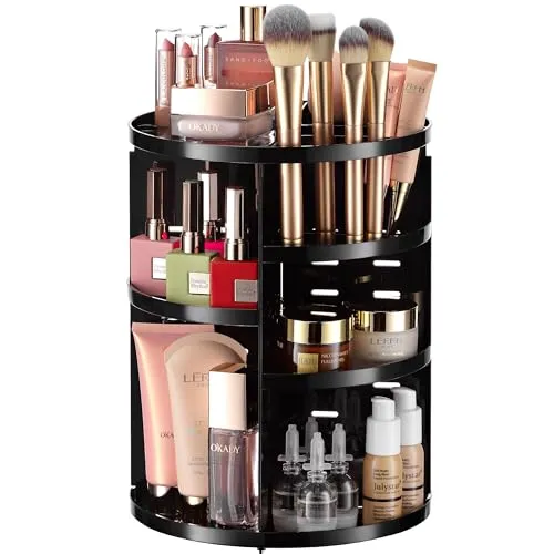 Masirs Make-up-Organizer, um 360 Grad drehbar, verstellbare Regalhöhe und vollständig drehbar. Der perfekte Kosmetik-Organizer für Schlafzimmer, Kommode oder Schminktisch. (Schwarz)