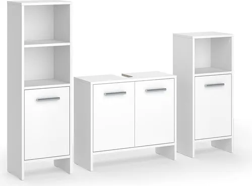 Vicco Badmöbel-Set Karli, Weiß, 3-teilig – Stilvoll & Praktisch - Das 3-teilige Badmöbel-Set "Karli" bietet elegantes Design und optimalen Stauraum für Ihre Badutensilien. Pflegeleichte Materialien und durchdachte Aufteilung sorgen für Ordnung im Badezimmer.