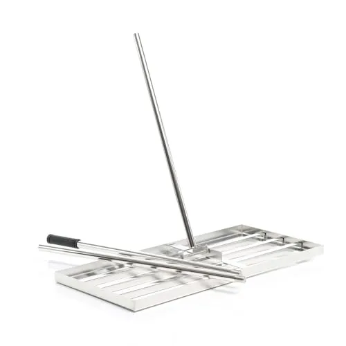 Wiltec Edelstahl Rasenrakel L – Flächenebner 35 x 75 cm für perfekten Rasen - Ideal zum Ebnen und Pflegen von Rasenflächen. Der robuste Rasenrakel mit verstellbarem Stiel sorgt für eine gleichmäßige und glatte Rasenfläche – einfach und effizient.