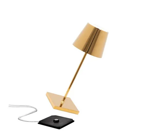 Zafferano Akku Tischleuchte Poldina Pro mini 300mm GOLD - Tischleuchte mit elegantem Design, dimmbar per Touch-Button und anpassbaren Farbtemperaturen (2200K, 2700K, 3000K) für individuelle Lichtstimmung.