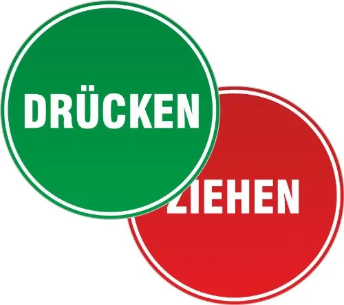 Aufkleber Set ziehen und drücken 6 cm rund wetterfest für Türen