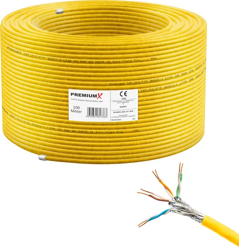 Premium X 100m CAT 7A Netzwerkkabel - Cat-6-Ethernetkabel mit doppelter Schirmung für maximale Störsicherheit, ideal für professionelle Anwendungen und PoE, 10 Gigabit Kupferkabel mit 1200 MHz.