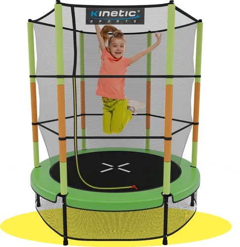KINETIC SPORTS Kinder Trampolin Jumper 140 cm - Sicheres Spielvergnügen - Trampolin für Kinder bis 8 Jahre mit gelenkschonender Gummiseil-Federung und sicherem Sicherheitsnetz. Ideal für Indoor und kurze Garten-Nutzung, fördert Bewegung und Spaß!