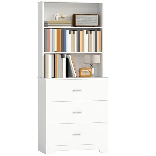 HOMCOM Bücherschrank 180 cm mit 3 Schubladen und 3 offenen Regalen - Vielseitiger Bücherschrank in modernem Design: 3 offene Fächer für Deko und Bücher, 3 geräumige Schubladen für Ordnung. Mit stabiler Bauweise und einfacher Pflege – perfekt für Wohnzimmer, Schlafzimmer oder Büro.