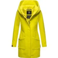 Wintermantel MARIKOO "Maikoo", Damen, Gr. S (36), grün (lime) - Funktionsjacken: Modischer, taillierter Wintermantel in Woll-Optik mit großer Kapuze, ideal für kalte Tage und elegante Looks.