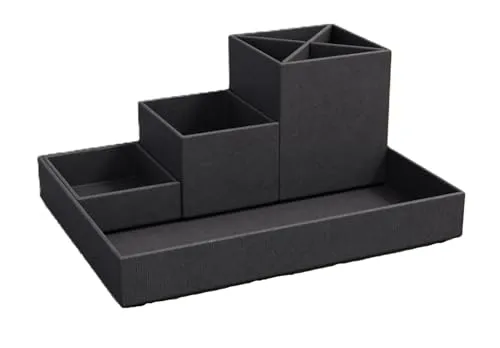 BIGSO BOX OF SWEDEN LENA Schreibtisch Organizer – Stilvoller Sortierkasten für Bürobedarf - Vielseitiger Schreibtisch Organizer mit 4 Fächern, ideal für Stifte und Büroklammern. Dank rutschfester Füße bleibt er stabil, während die Leinenoptik eine moderne Note ins Büro bringt.