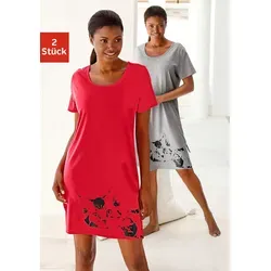 VIVANCE DREAMS Nachthemd für Damen, Gr. 32/34, rot - Umstandsmode. Angenehmes Nachthemd im Doppelpack mit süßem Katzenprint, Rundhalsausschnitt und kurzen Ärmeln für optimalen Tragekomfort.
