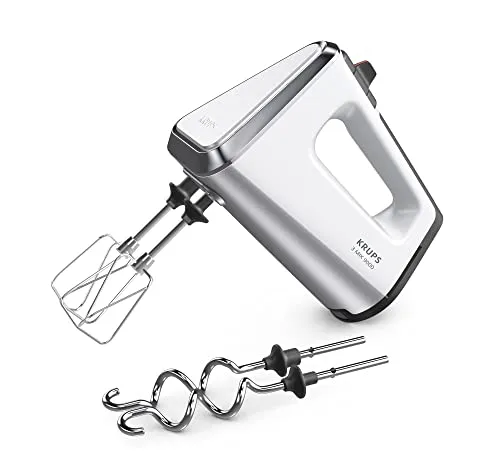 Krups 3 Mix 9000 Handmixer GN9101, 750 Watt - Handmixer in Weiß/Silber mit 750-Watt-Motor, ergonomischem Soft-Touch-Griff und vielseitigem Zubehör aus Edelstahl für perfekte Rührergebnisse.