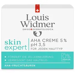 Widmer Skinexpert Aha Creme 5% Unparfümiert - Arzneimittel zur Intensivbehandlung mit AHA, fördert die Zellerneuerung für glattere, weichere Haut und verbessert die Feuchtigkeitsbindung.
