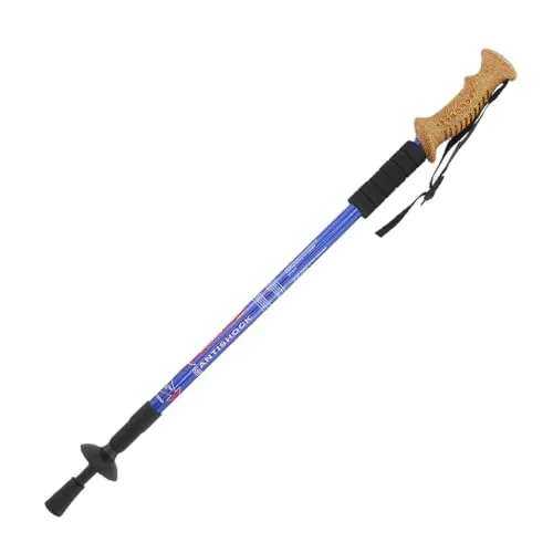 MidGard Nordic Walking Stock Teleskop Antischock Wanderstock aus Aluminiumlegierung mit Korkgriff & Dämpfung verstellbar in der Länge 65-135 cm Blau 1 STK.