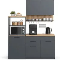 Vicco Singleküche Egbert Anthrazit Eiche 160 cm mit ausziehbarem Tisch - Küchenzeilen mit optimalem Design, ideal für kleine Wohnungen. Die praktische Küchenzeile bietet Stauraum und einen ausziehbaren Tisch für mehr Flexibilität.