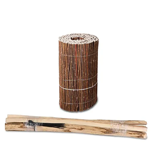 Beeteinfassung Weide 40cm Höhe - Rollzaun Steckzaun mit 7 Steckpfosten - Dekorative Zäune mit witterungsbeständiger Weidenmatte, ideal als Beet- oder Teichumrandung. Inkl. 7 Steckpfosten und Kabelbinder für einfache Montage und flexible Gestaltung.