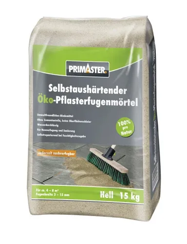 Primaster Pflasterfugenmörtel Öko selbstaushärtend 15 kg hell - Fugenmörtel für Pflastersteine, selbsthärtend und umweltfreundlich, verhindert Unkrautwuchs und sorgt für einen gepflegten Außenbereich.