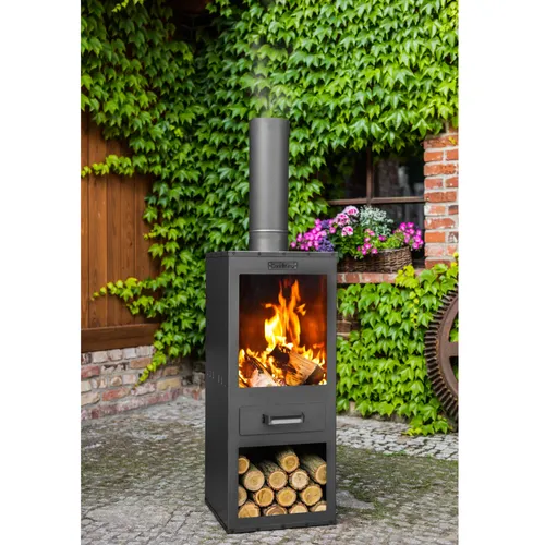 CookKing Terrassenofen Rosa – Robuster Gartenofen aus Stahl - Grills: Wetterfester Gartenofen aus 2 mm starkem Stahl, ideal für kleine Stellflächen auf Terrasse oder Balkon mit großzügigem Brennraum und praktischer Ascheschublade.