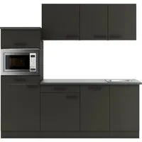 OPTIFIT Küchenzeile 210 cm Anthrazit mit Geräten - Moderne Einbauküche mit Spüle, Geschirrspüler und Mikrowelle, pflegeleicht und einfach zu montieren. Ideal für kleine bis mittelgroße Küchen.