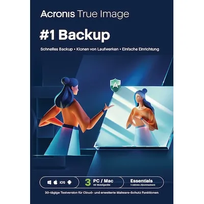 Acronis True Image Essentials - 3 Geräte, 1 Jahr - Datensicherung & Wiederherstellung mit Acronis True Image: Schützt Ihre Daten durch eine einzigartige Kombination aus Backup und Cyber Security.