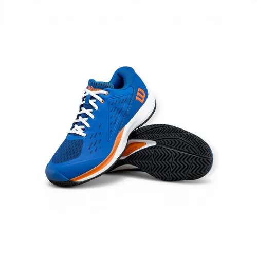 Wilson Tennisschuhe Rush Pro Ace Allcourt 2026 blau/weiß/orange Kinder, Größe 39 1/3 (6,5) - Der Wilson Rush Pro Ace Jr Tennisschuh bietet jungen Spielern Stabilität und Geschwindigkeit. Mit einem großzügigen Zehenbereich und leichtem Obermaterial sorgt er für hohen Tragekomfort und optimale Unterstützung auf dem Platz.