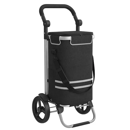 SONGMICS Einkaufstrolley mit Kühlfach, klappbar, 35 Liter - Einkaufstrolley mit großem Stauraum (35 Liter) und abnehmbarer Tasche, ideal für Wocheneinkäufe und gekühlte Lebensmittel, ausgestattet mit robusten Rädern für verschiedene Oberflächen.