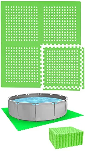 EYEPOWER Poolunterlage für 244 cm Pool Rund - 28 Schaumstoff Matten - 1cm Bodenschutz Fliesen - Outdoor Puzzlematte unter Stahlwand Swimmingpool - Gartenpool Bodenschutzmatte Pool Unterlage Terrasse